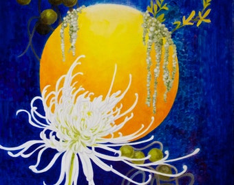 Chrysanthemum Hours Spider Mum Original Botanical Painting Acrylic on Canvas 18x24
