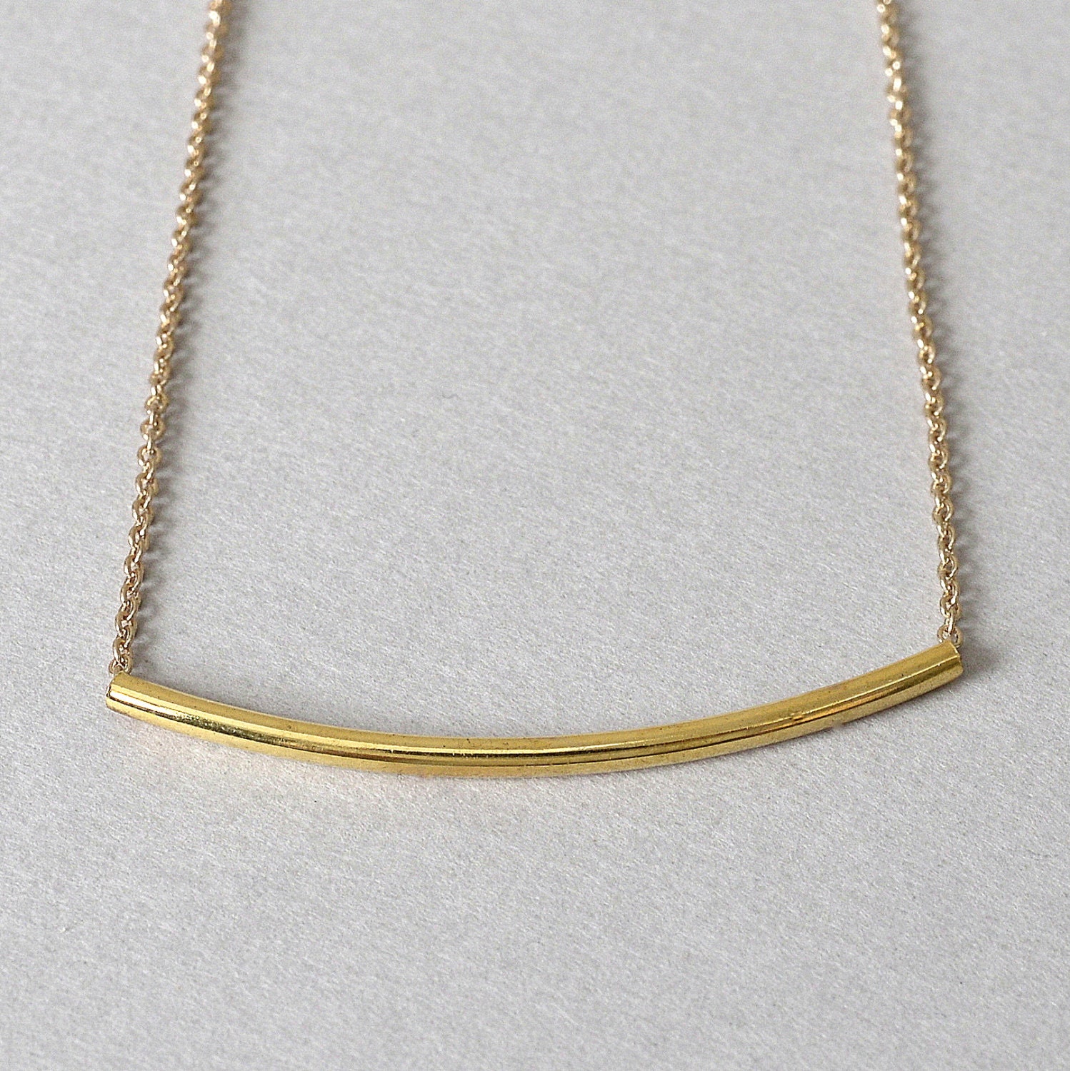 Gold Curved Tube Necklace Gold Tube Bar Necklace by CustomBrites