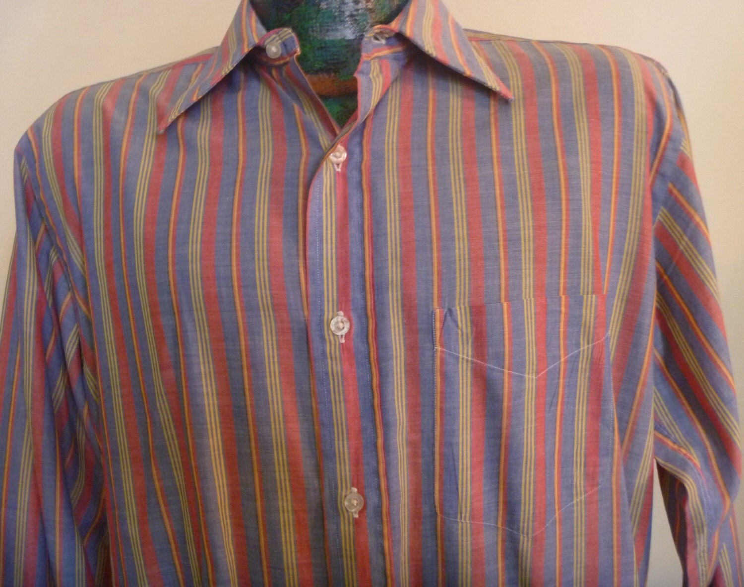 70s Men's Long Sleeve Striped Button Down Shirt Large