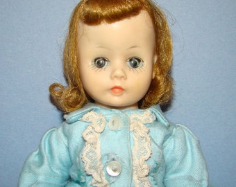 C1950s Madame Alexander Cissette Doll Dressed in 930 Aqua Shirtwaist Dress 9.5 Inch