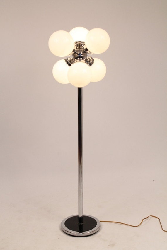 1970 SPUTNIK FLOOR LAMP chrome & 6 glass ball mid century