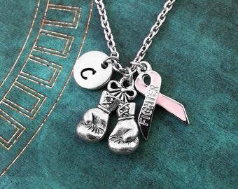 Boxing Gloves Necklace Personalized Jewelry Boxing Necklace Cancer Survivor Fighter Ribbon Boxing Jewelry Fighter Necklace Boxing Gift