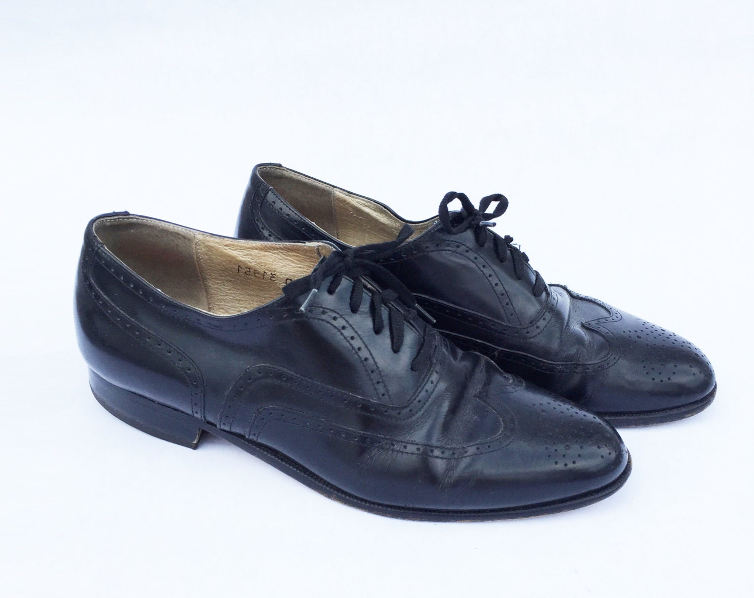 SALE 30 off 80s Shoes / 80s Wingtip Shoes Mens Black Leather