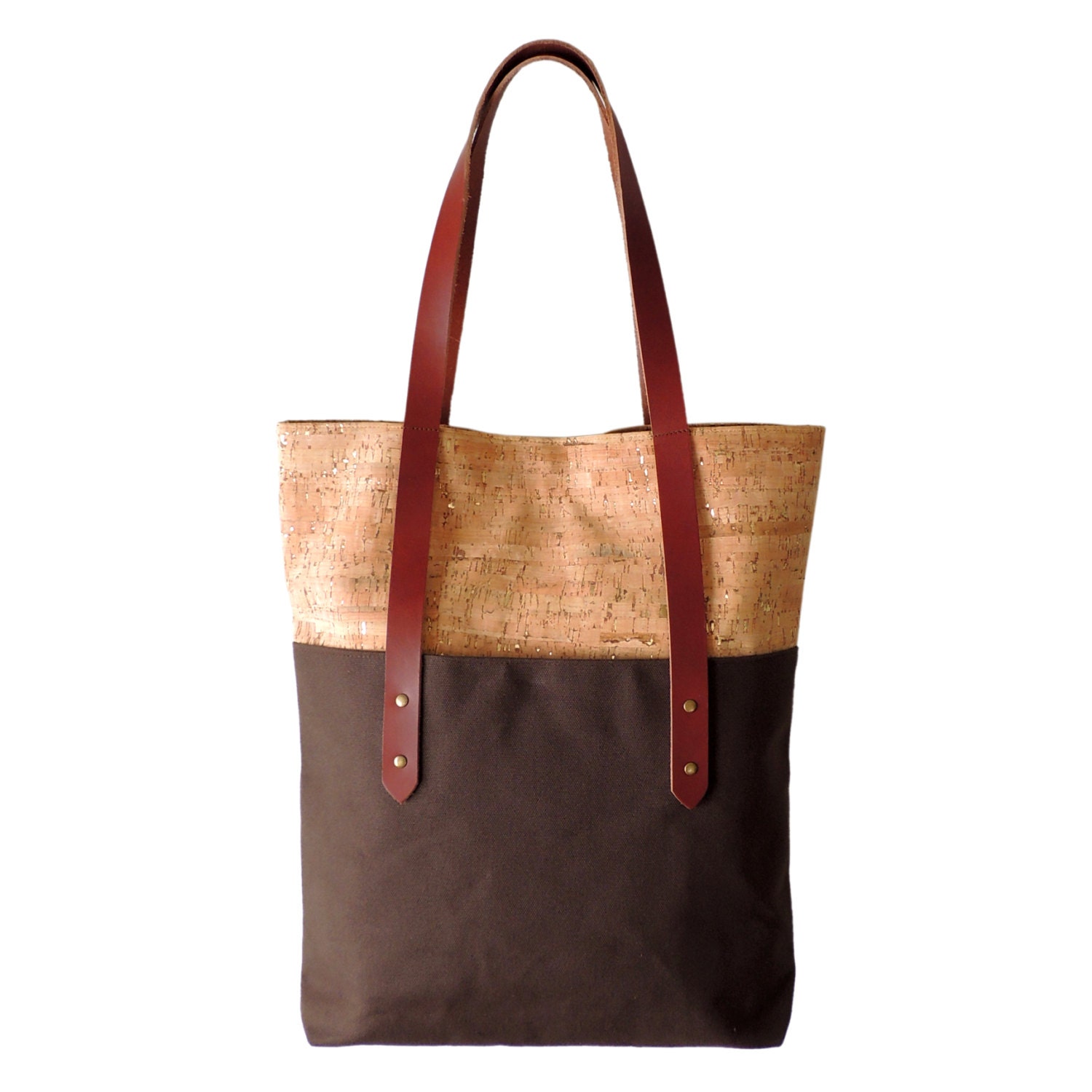 Large Brown Tote Bag Cork Canvas and Leather Tote by SpicerBags