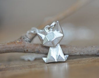 Sterling Silver Origami Cat Necklace, Fox Necklace, Cat Necklace, Cat Charm, Origami Jewelry, Cat Jewelry, Jamber Jewels Original