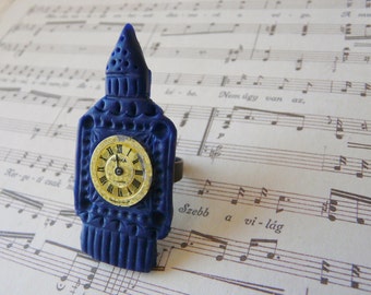 Big Ben Ring, London Ring, England Ring, Navy Blue Ring, Blue Adjustable Ring, Navy Statement Ring,Traveler Gift