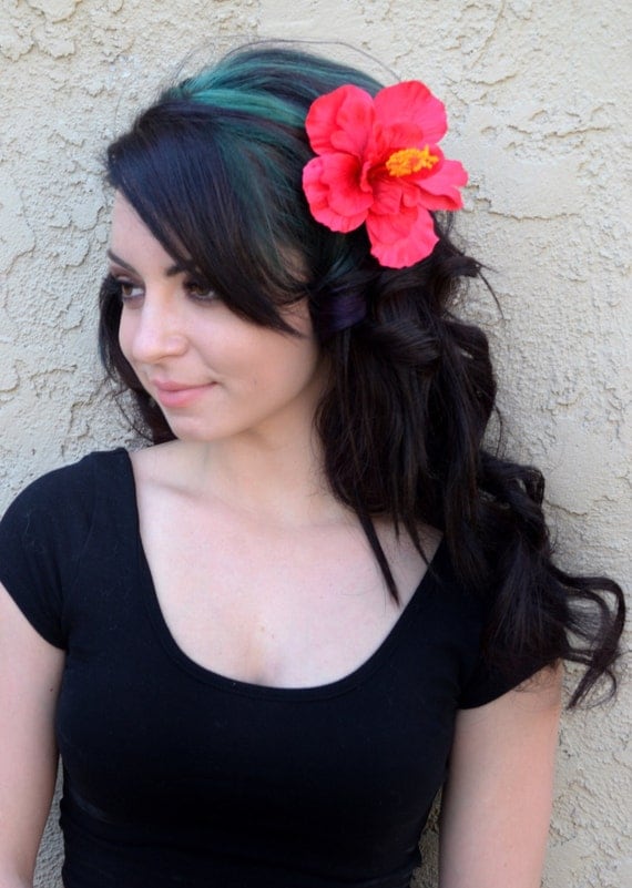 Flower Hair Clip Red Hawaiian Hibiscus Hair by VividBloom