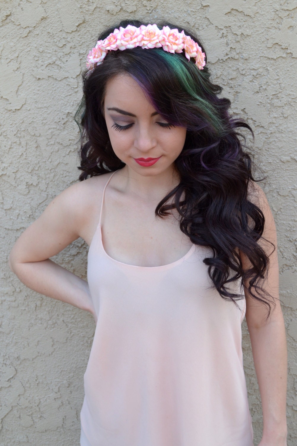 Cream Pink Rose Headband Flower Headband Pastel Rose