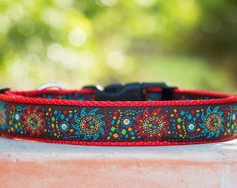 Celestial Dog Collar / Red Dog Collar / Stars & Sun