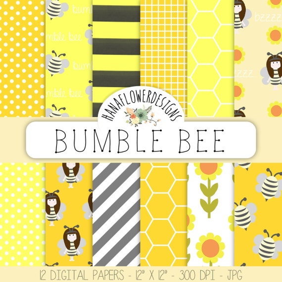 Download Bee digital paper: Bumble Bee with flower by hanaflowerdesigns