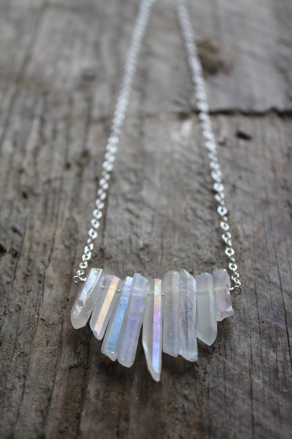 Angel Aura Quartz Stone Bib Necklace With Silver Filled Chain