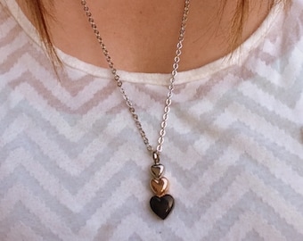 Stacked Heart Cremation Necklace Heart Ashes Necklace Silver Gold Black Heart Urn Necklace Cremation Jewelry Key Chain Option 2122