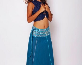 Summer Spring Skirt , Hippie Skirt , Tribal Skirt , Long Goddess Skirt , Cotton Skirt , Maxi Skirt , Turquoise