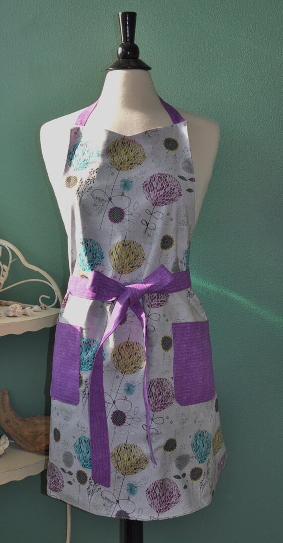 Apron with artsy flowers Reversible Apron Handmade Apron