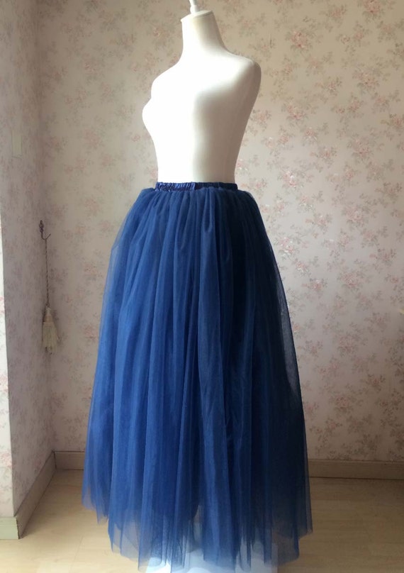 Maxi Skirt In Navy Blue. Full Tulle Skirts. Women Tutu Skirt. Plus Size ...