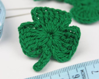 Crochet Shamrock 4pk Clovers Appliques Leaves Irish St.Patricks Crochet shamrocks Flowers Jewellery DIY Hair Brooches Craft Leaf Pack of 4