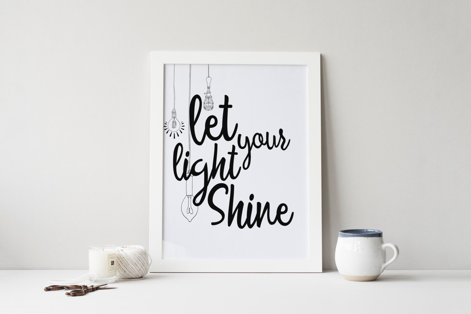 PRINTABLE Art Let your light Shine Typography Art