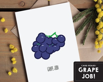 Grape Job - Congratulations card | Well done card | Congrats | Good job card | Proud of you Greetings card | Great news Simple retro pop art