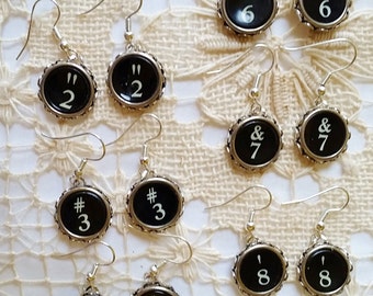 Number Typewriter Earrings, Number Key Earrings, Antique Typewriter Key Number Keys, Dangle Number Earrings, Black 0, 2, 3, 4, 5, 6, 7, 8, 9