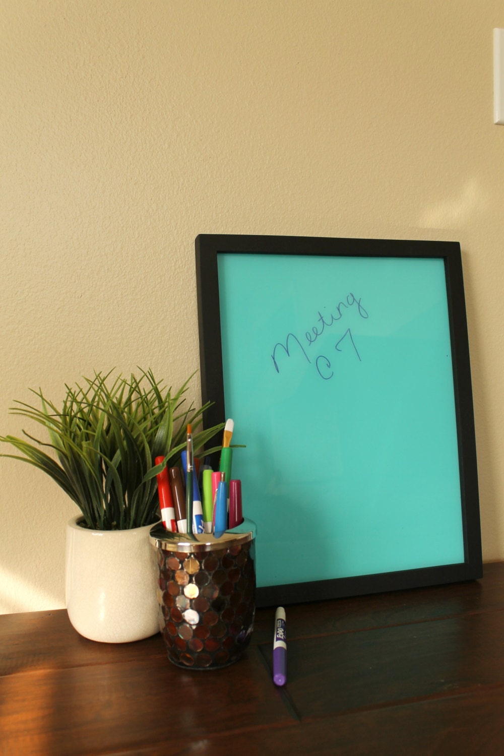 11x14 Framed Dry Erase Board with Chalkboard Finish and Teal