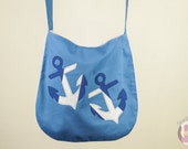 Anchor Shoulder Bag / Handmade Blue and White Casual Handbag Anchor Shoulder Bag / Handmade Blue and White Casual Handbag