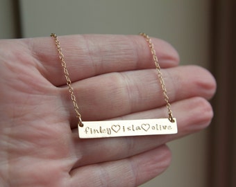 necklace bar gold personalized plate name three engraved horizontal initial key custom