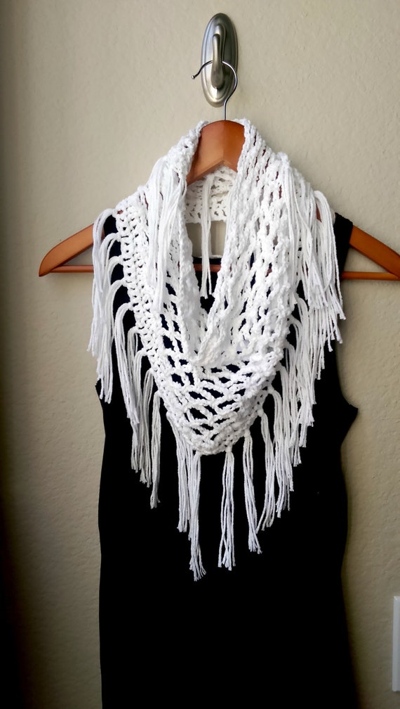 Light Crochet Fringe Scarf Summer Crocheted by TheSnugglery