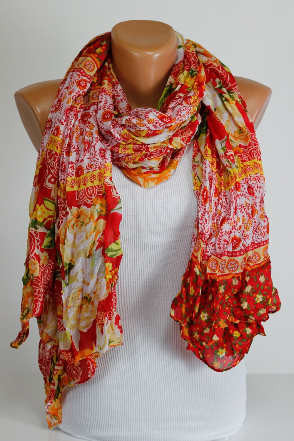 Orange Red Yellow Floral Scarf Women Accessories by echerpe