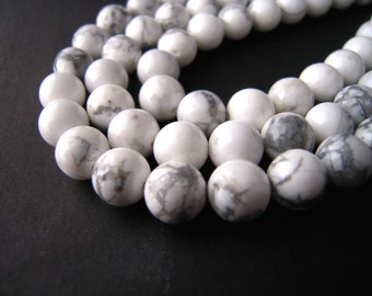 Howlite Beads, White Howlite Beads, 6mm Round Beads, 6mm Round Gemstones, 8mm Round Beads, 8mm Round Gemstones, Natural White Howlite