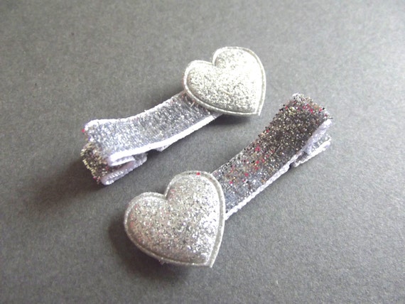 Silver Heart Hair Clips Silver Hair Clips Silver Glitter Hair