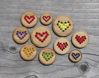 Heart Buttons (5/8", 3/4", 1", 1 1/4", 1.5", 2") Bamboo Wood Button