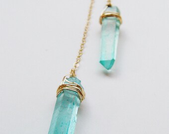 SALE Twin Aura Quartz Necklace Gold Filled