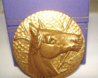 Horse Brooch Repouss'e Gold Tone KL Design