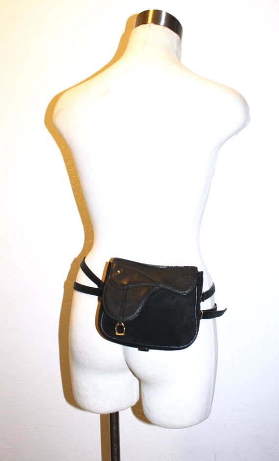 GUCCI Vintage Black Suede Leather Belt Bag Convertible Handbag