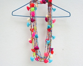 Ibiza Tassel Necklace Seed Bead Tassel Necklace Long Tassel Necklace Tiny Bead Necklace Long and Layered,Dainty,Trendy,Cool Friend Gift