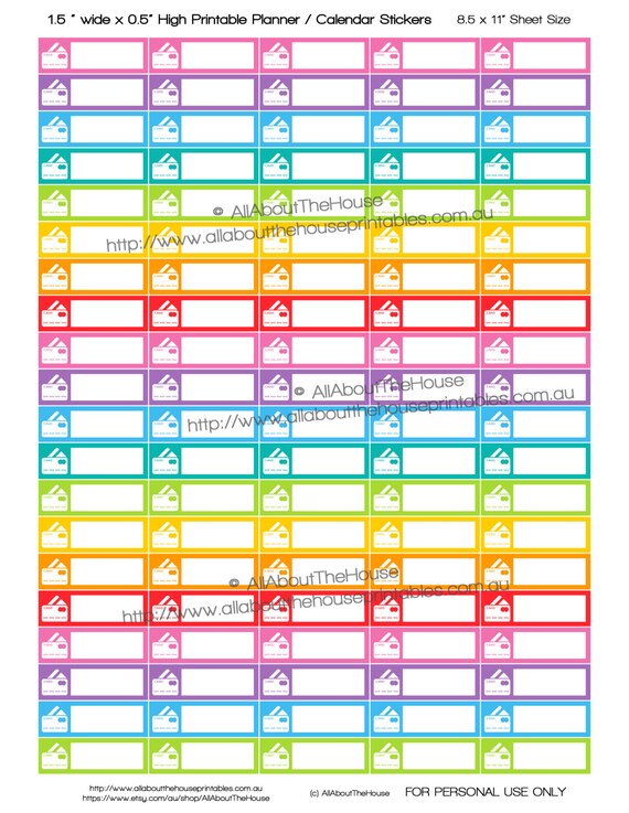 Credit Card Payment Stickers Printable Calendar Planner
