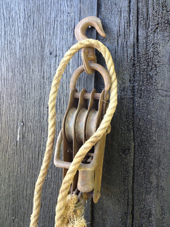 Antique Iron Pulley & Rope Rusty Rustic Garden by AStringorTwo