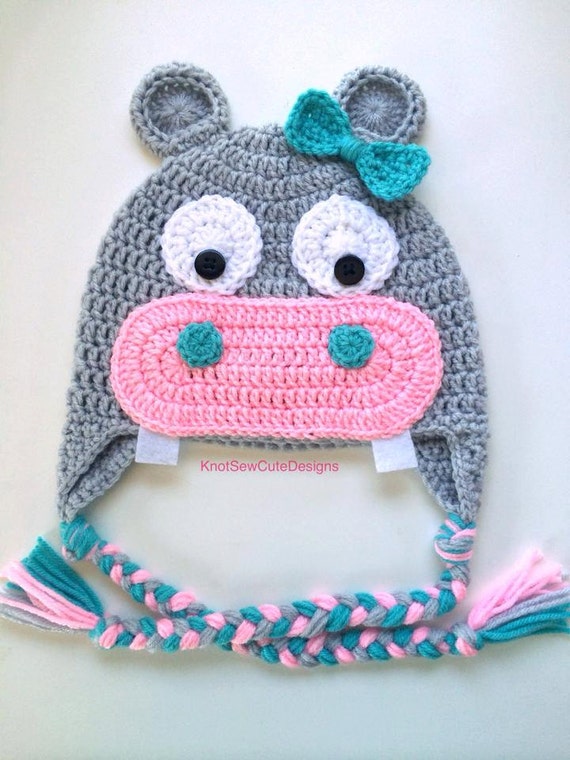 Happy Hippo Crochet Hat newborn-xl adult by KnotSewCuteDesigns