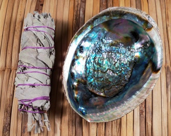 Smudge Starter Kit White Sage Smudging Set includes California White Sage Smudge Stick, Large Abalone Shell and Instructions How to Smudge