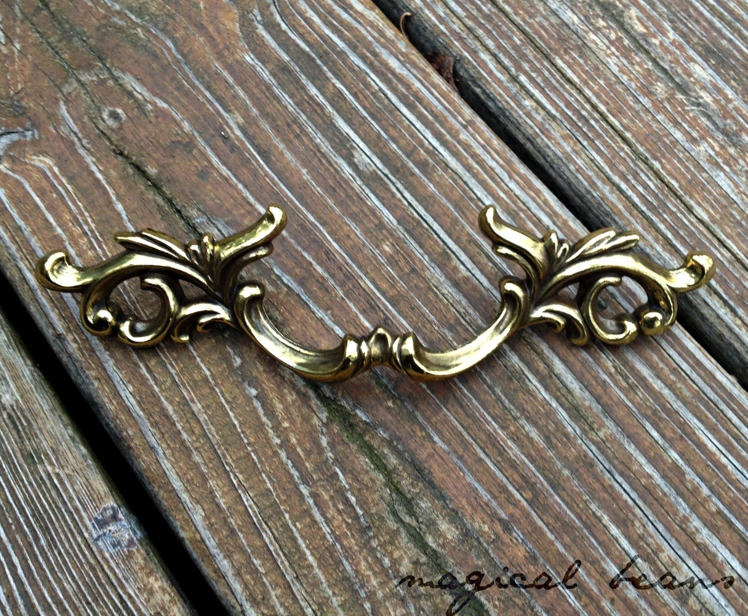 French Provincial 7″ Pull in Solid Shiny Brass, Authentic Vintage Waterfall Restoration Hardware