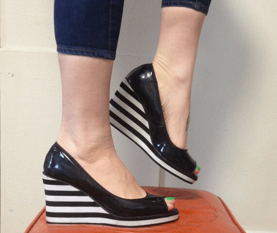 black and white wedge shoes
