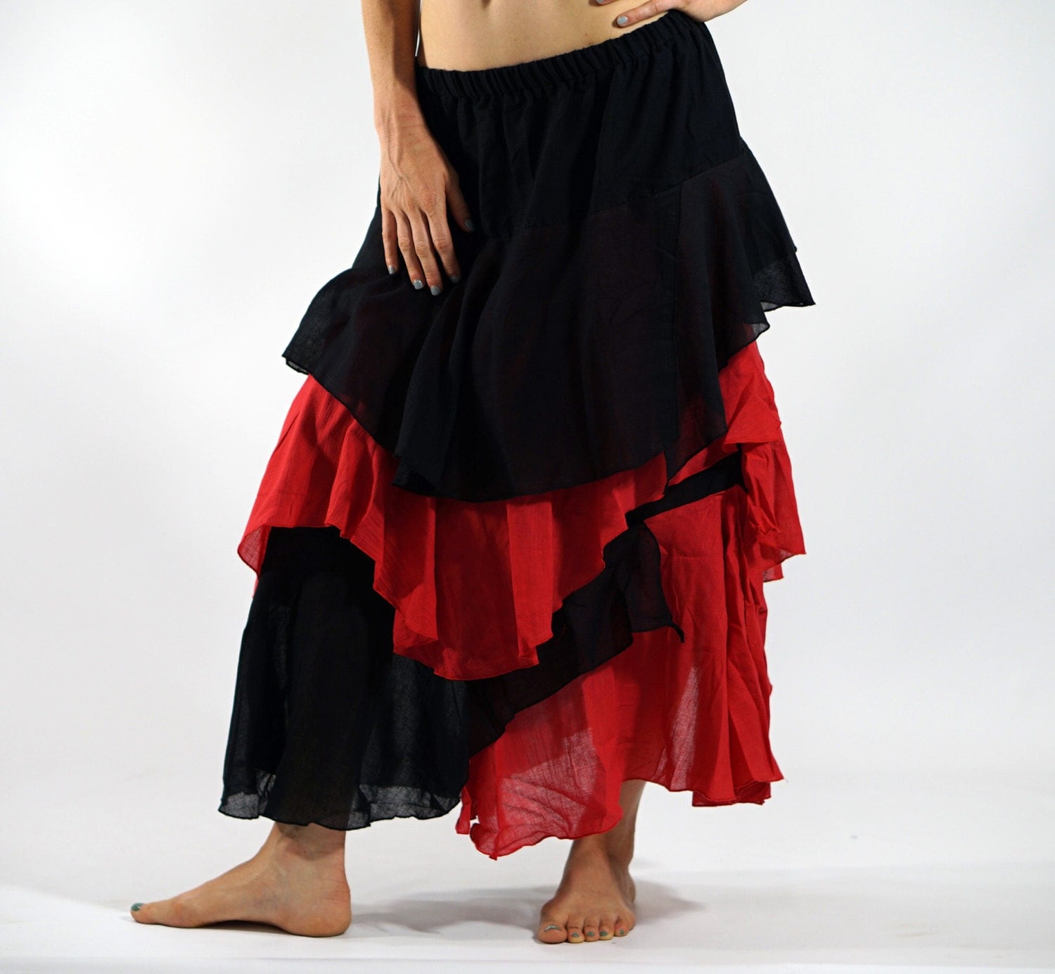 MULTI LAYERED SKIRT Black/Red Pirate Skirt by zootzugarb on Etsy