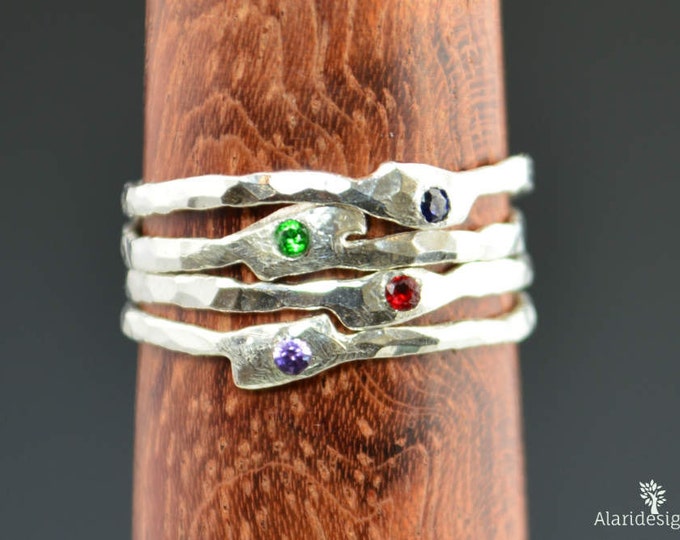 Grab 4-Thin Freeform Mother's Rings, Birthstone Ring, Stacking Rings, Silver Birthstone Rings, Mother's Gemstone Ring, Pure Silver Rings
