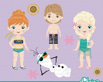 Frozen Summer Fever, frozen clipart, pool party clipart, summer clipart, elsa, anna, olaf