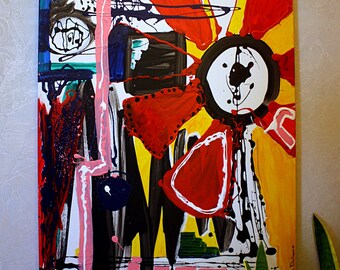 Original painting on wood - abstract painting handmade art painting furniture saverio filioli