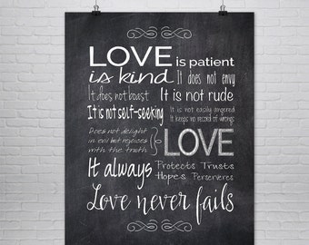 1st Corinthians 13 Print, Love is Patient Love is Kind, Chalk Board Print, Valentines Day Art, Anniversary Gift , Religious Wall Art