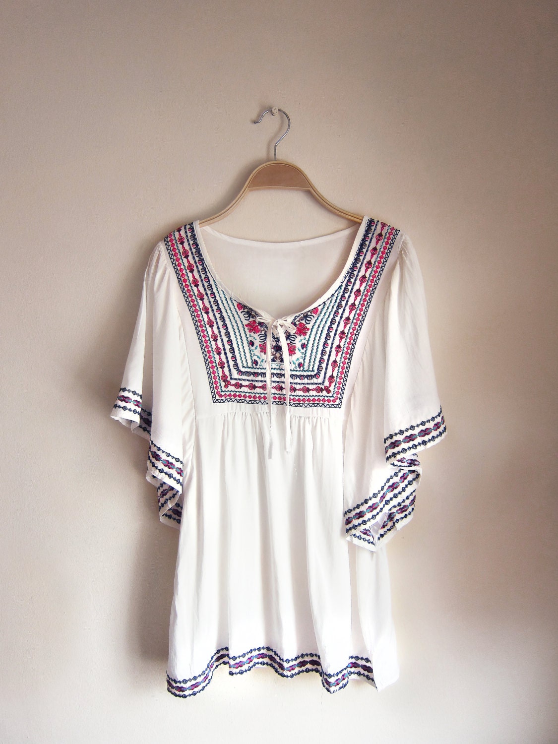 Kaftan Summer White Cotten Boho Chic Bohemian Indie Kimono