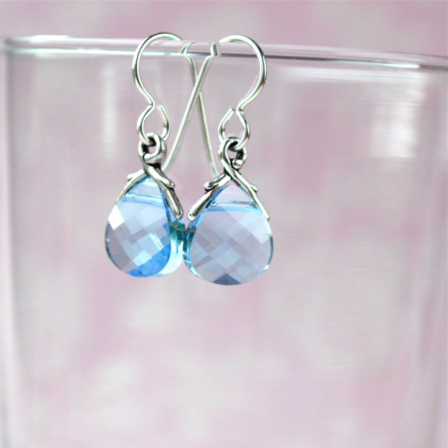 Blue Swarovski Earrings Light Blue Earrings Blue Crystal