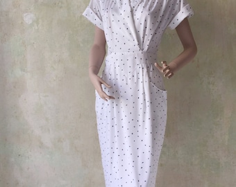 White 70s Secretary Pencil Dress Size S - M | 36 - 38 | US 4 - 6 | UK 8 - 10