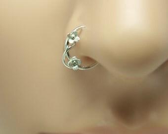Nose Ring Flower motif Customize Sterling silver ,ring nose, nose rings, nose hoops,16 gauge,18 gauge,20 gauge,21gauge,nose piercing*